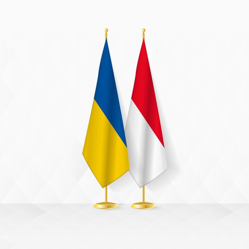 Ukraine and Monaco flags on flag stand, illustration for diplomacy and other meeting between Ukraine and Monaco. vector