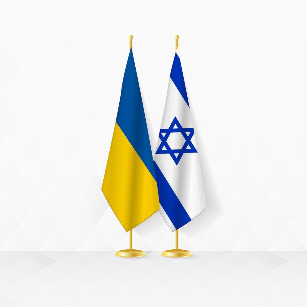 Ukraine and Israel flags on flag stand, illustration for diplomacy and other meeting between Ukraine and Israel. vector