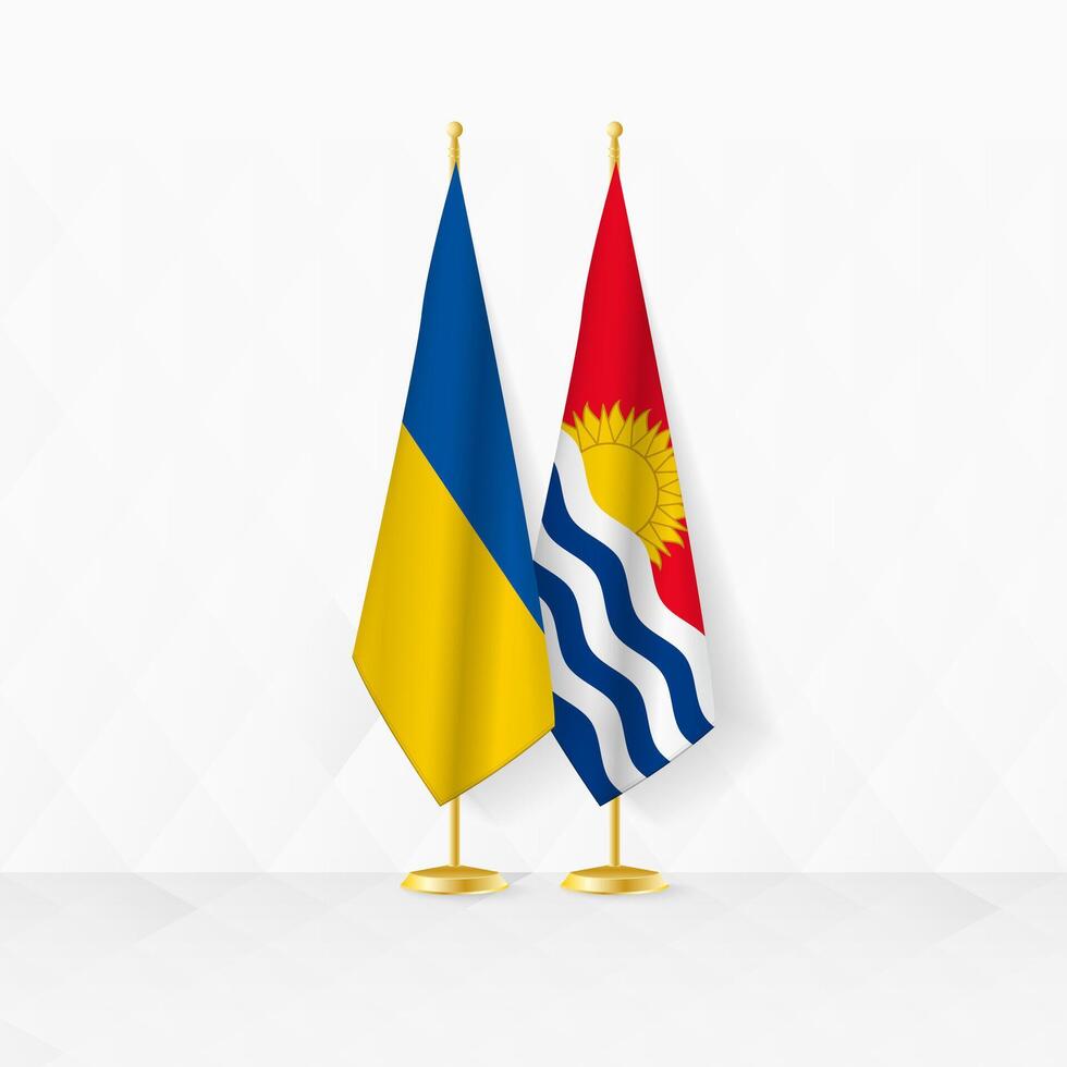 Ukraine and Kiribati flags on flag stand, illustration for diplomacy and other meeting between Ukraine and Kiribati. vector