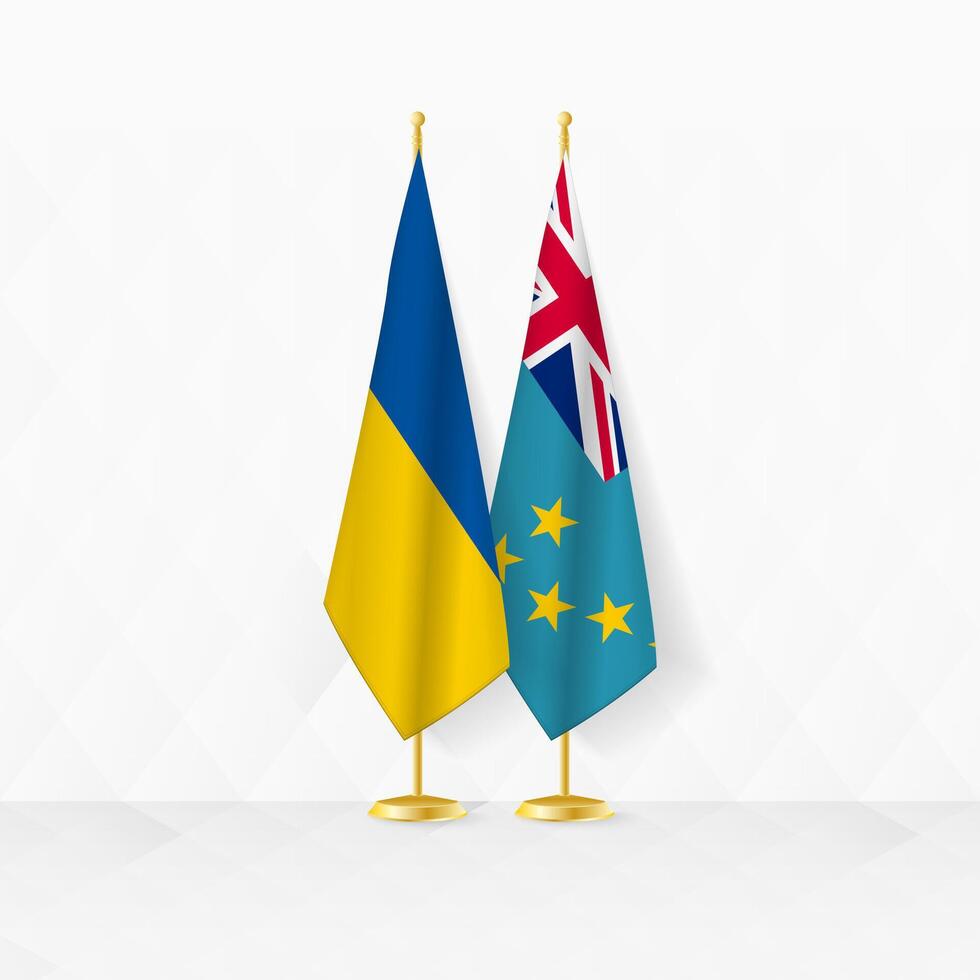 Ukraine and Tuvalu flags on flag stand, illustration for diplomacy and other meeting between Ukraine and Tuvalu. vector