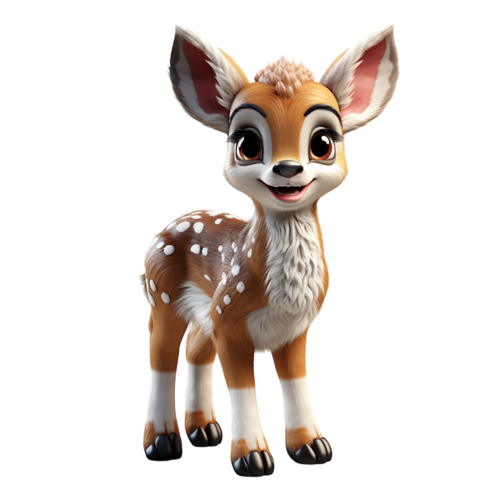 AI generated 3d illustration portrait of adorable cute baby deer isolated on transparent background, generative ai png