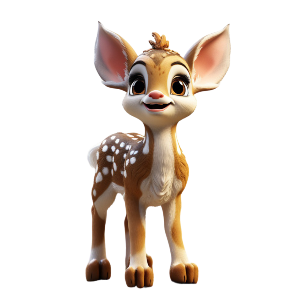 AI generated 3d illustration portrait of adorable cute baby deer isolated on transparent background, generative ai png