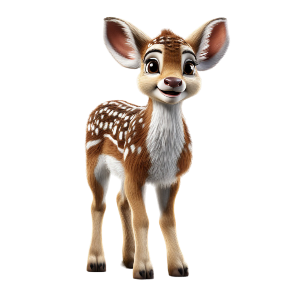 AI generated 3d illustration portrait of adorable cute baby deer isolated on transparent background, generative ai png