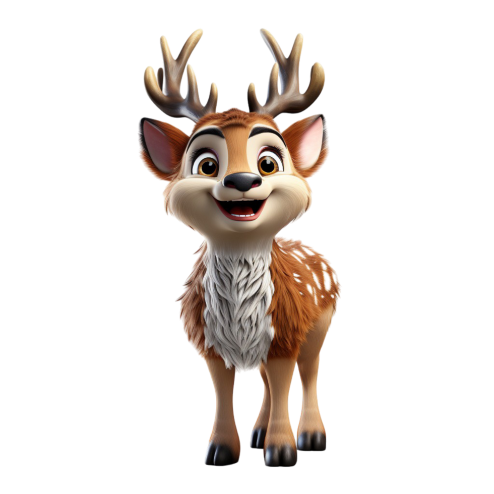 AI generated 3d illustration portrait of adorable cute baby deer isolated on transparent background, generative ai png