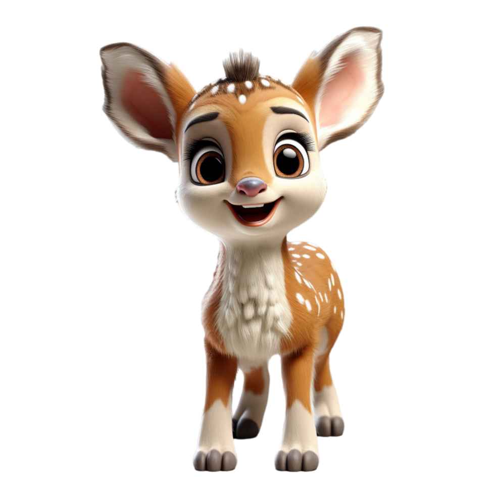 AI generated 3d illustration portrait of adorable cute baby deer isolated on transparent background, generative ai png