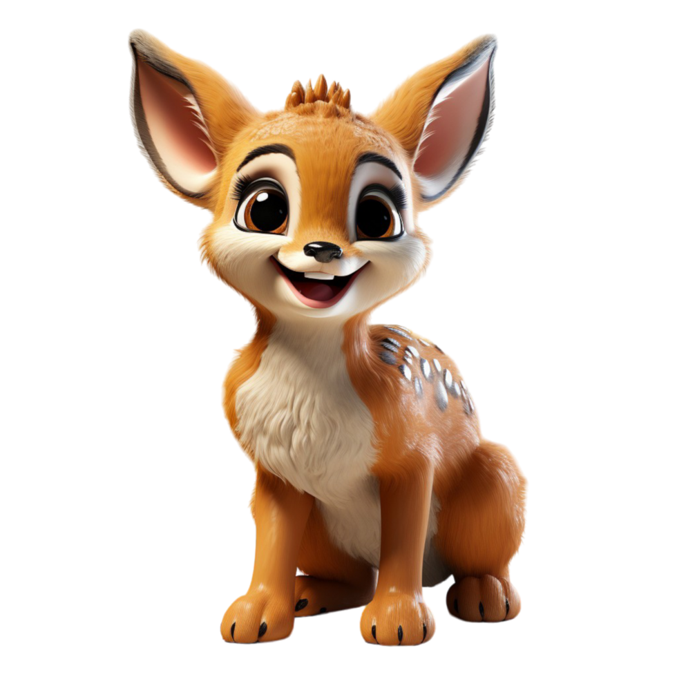 AI generated 3d illustration portrait of adorable cute baby deer isolated on transparent background, generative ai png