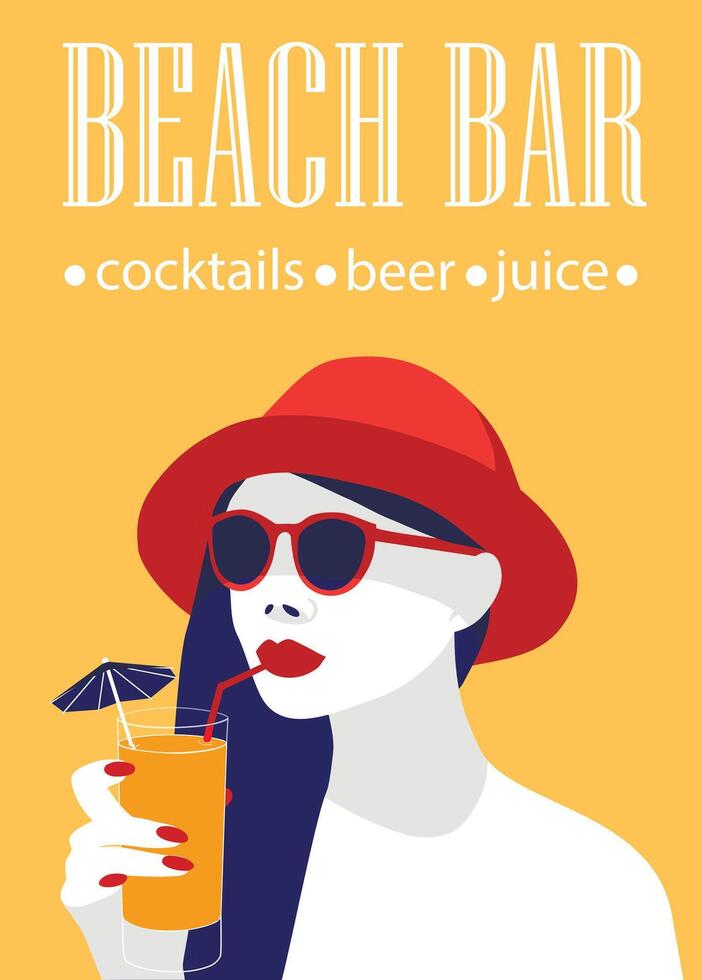 Beach bar poster with a woman vector