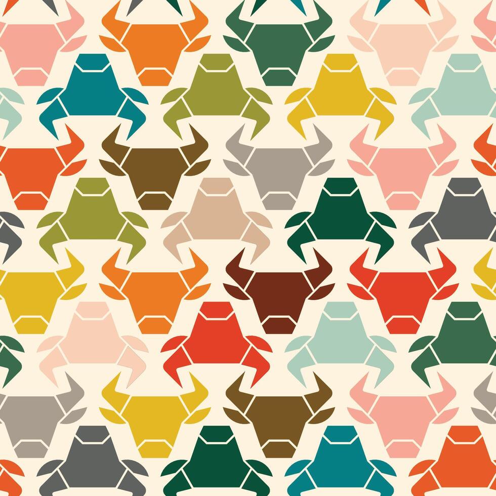 Vector illustration of abstract silhouette of colorful bull heads