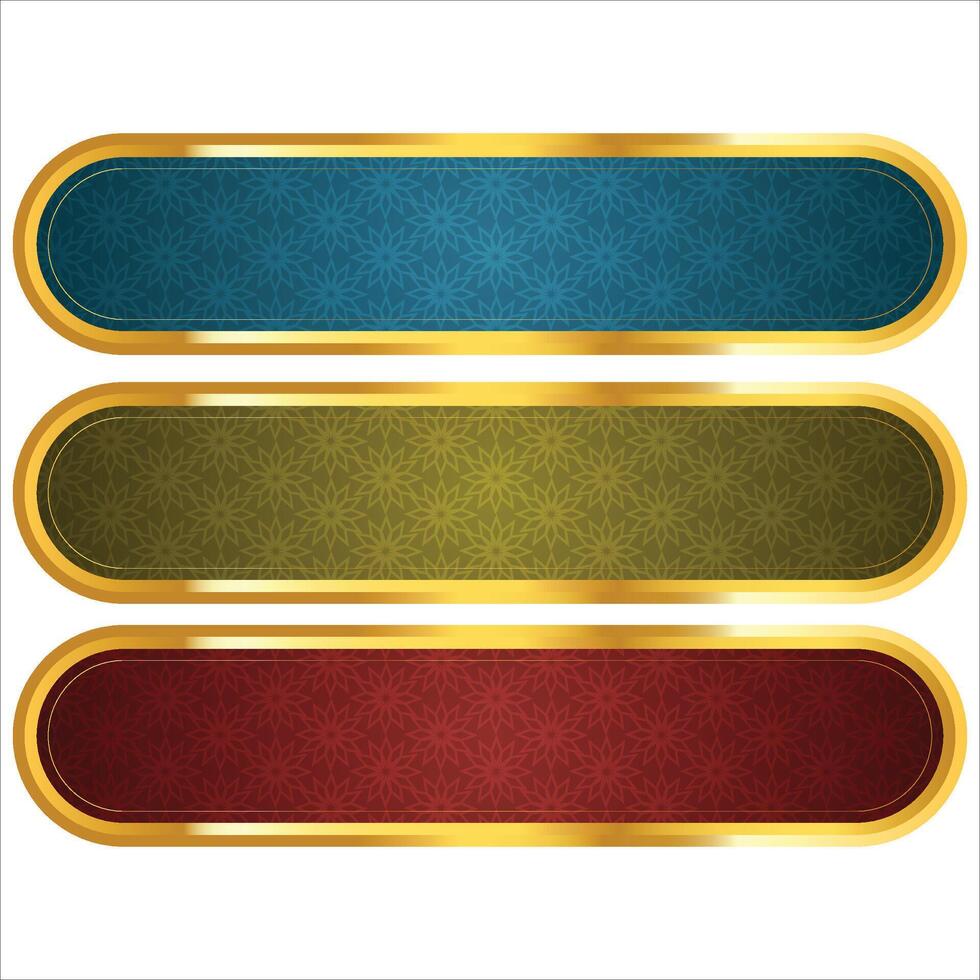 conjunto de decorativo lujo dorado Arábica islámico bandera título marco transparente antecedentes oro texto caja clipart vector