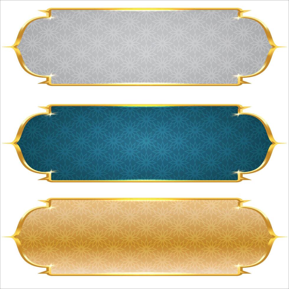 luxury golden arabic islamic text box title frame border set with ornamental illustration vector
