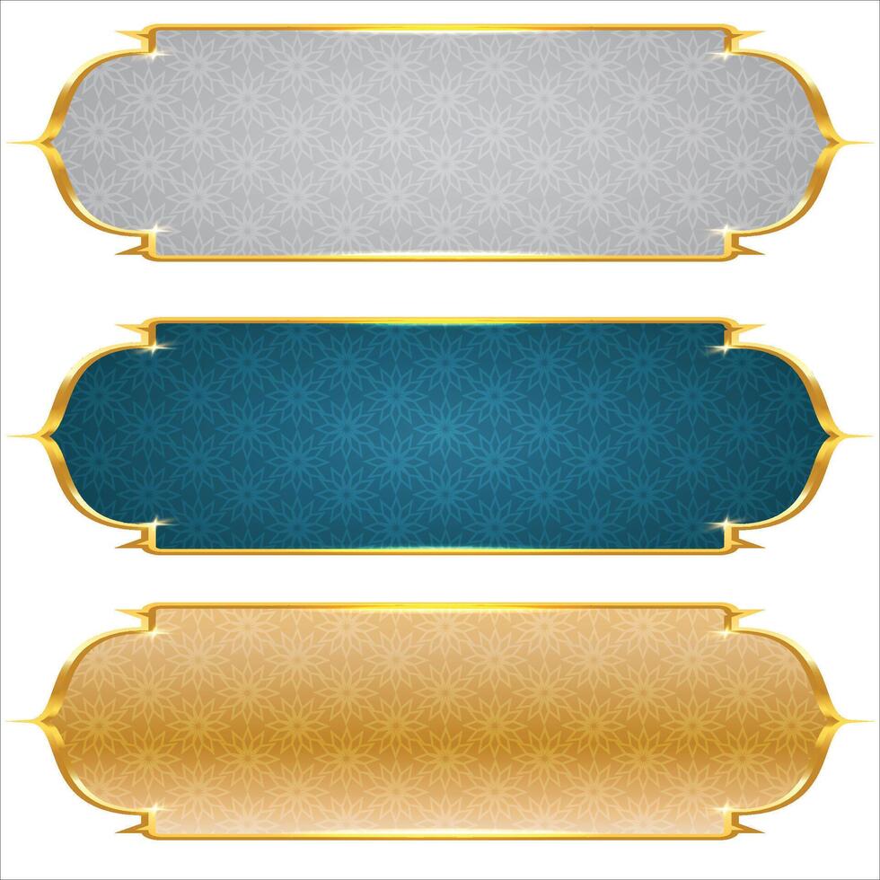 luxury golden arabic islamic text box title frame border set with ornamental illustration vector