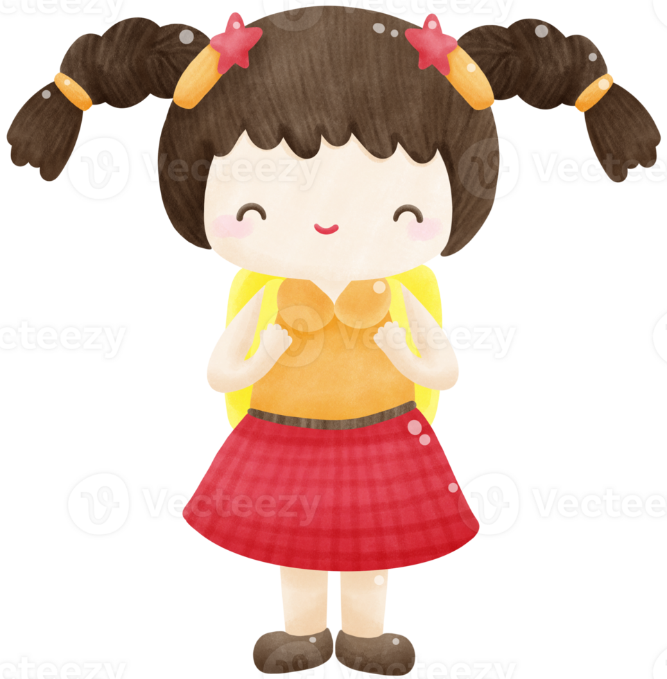 Little girl stand with school bag png