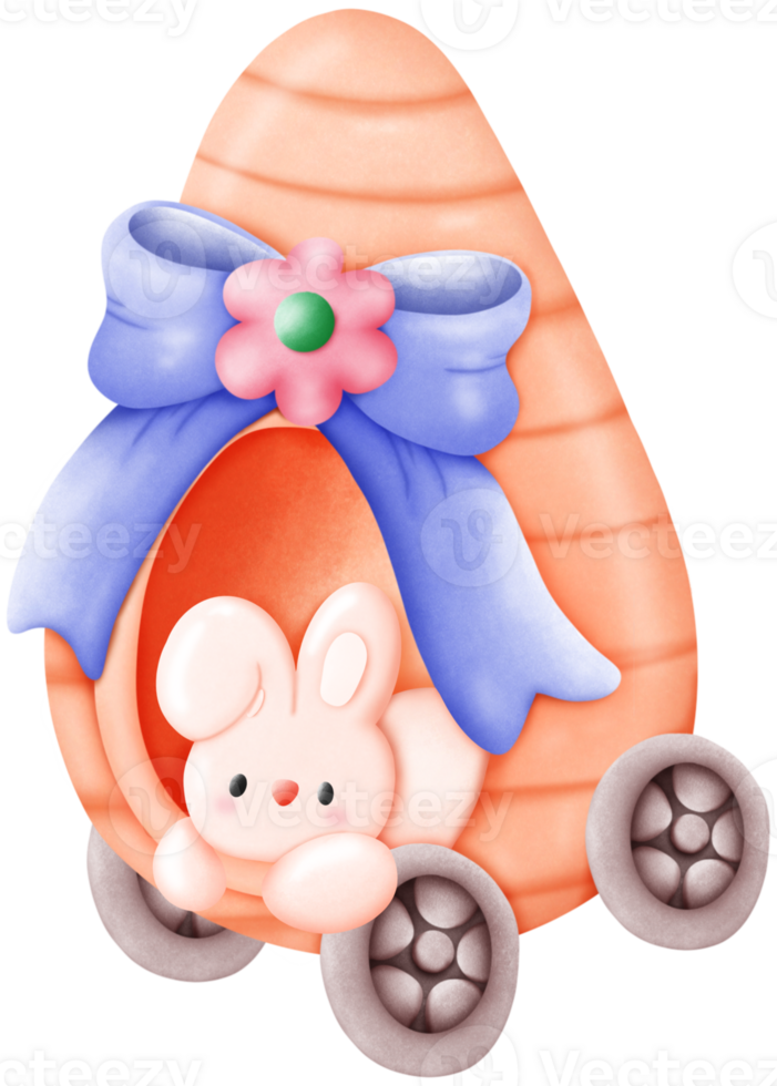 Rabbit sleeping in a carrot car png