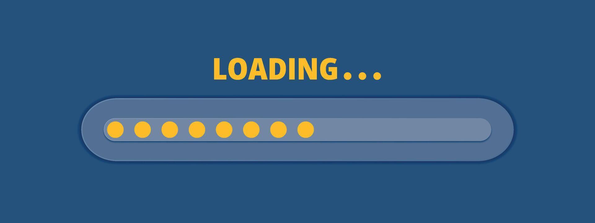 Load bar progress icon. A bright yellow element of a mobile app or website. Speed upload or download. Update stage. Waiting for a preload. Vector graphics on blue background.