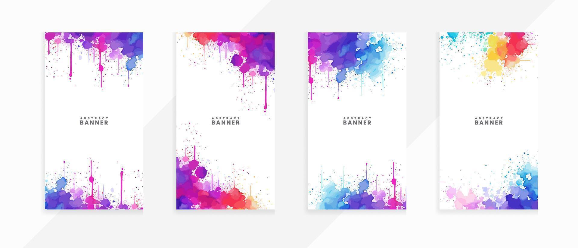 AI generated Set of 4 watercolor spot textures with splashes and stains banner vector