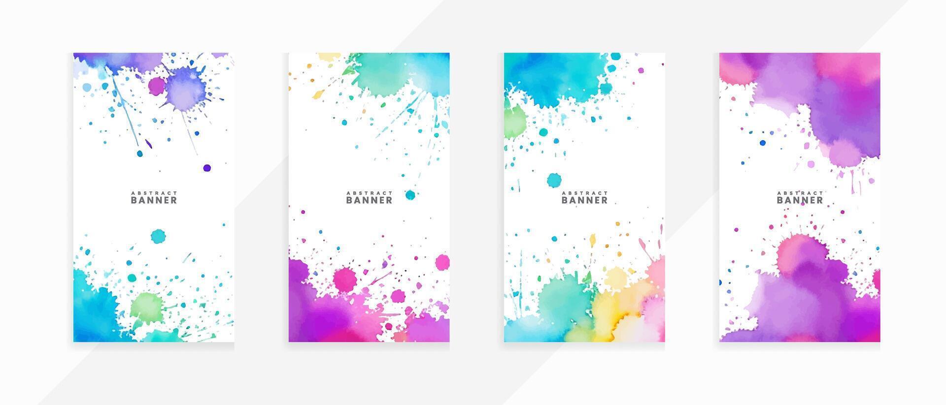 Abstract Colorful watercolor splash and stains with isolated scarlet spot textures banners set vector