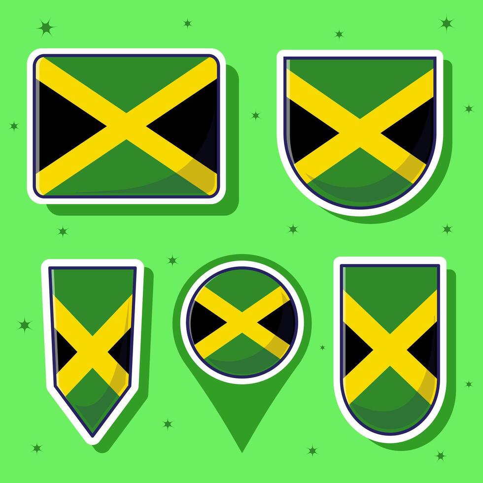 Flat cartoon vector illustration of Jamaica national flag with many shapes inside