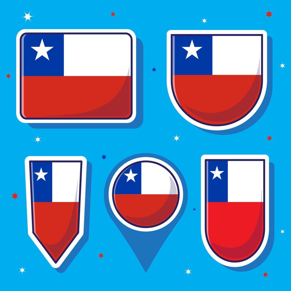 Flat cartoon vector illustration of Chile national flag with many shapes inside