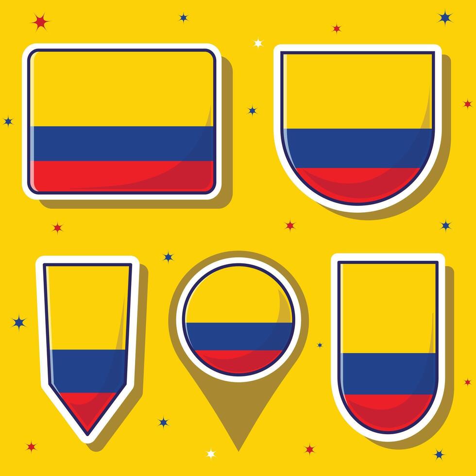 Flat cartoon vector illustration of Colombia national flag with many shapes inside