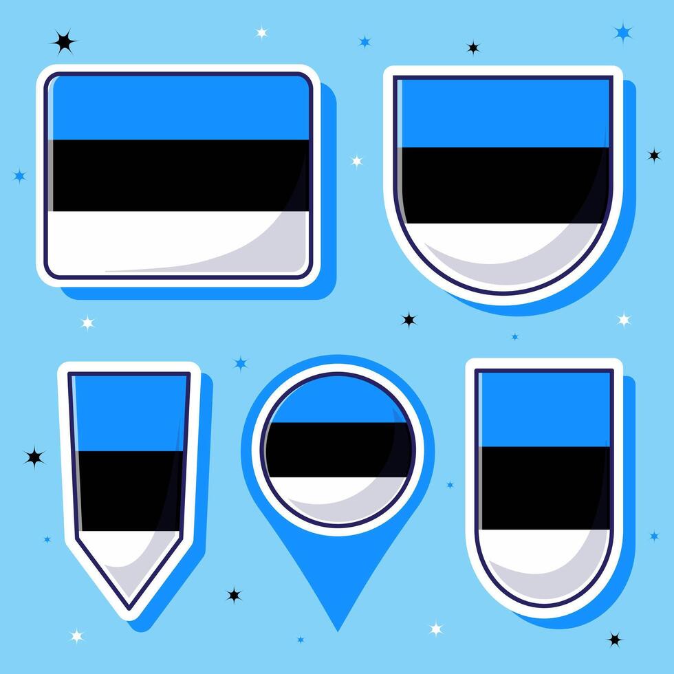 Flat cartoon vector illustration of Estonia national flag with many shapes inside