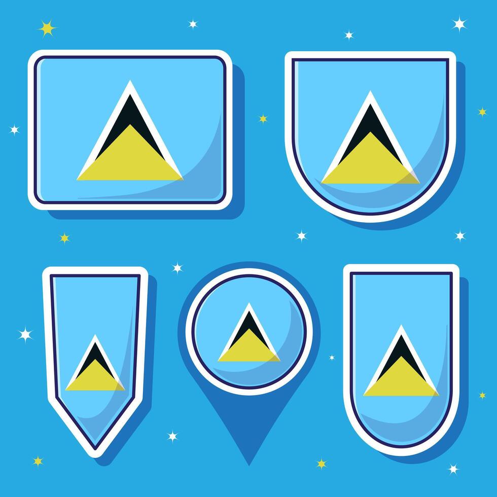 Flat cartoon vector illustration of Saint Lucia national flag with many shapes inside