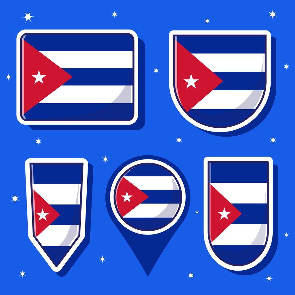 Flat cartoon vector illustration of Cuba national flag with many shapes inside