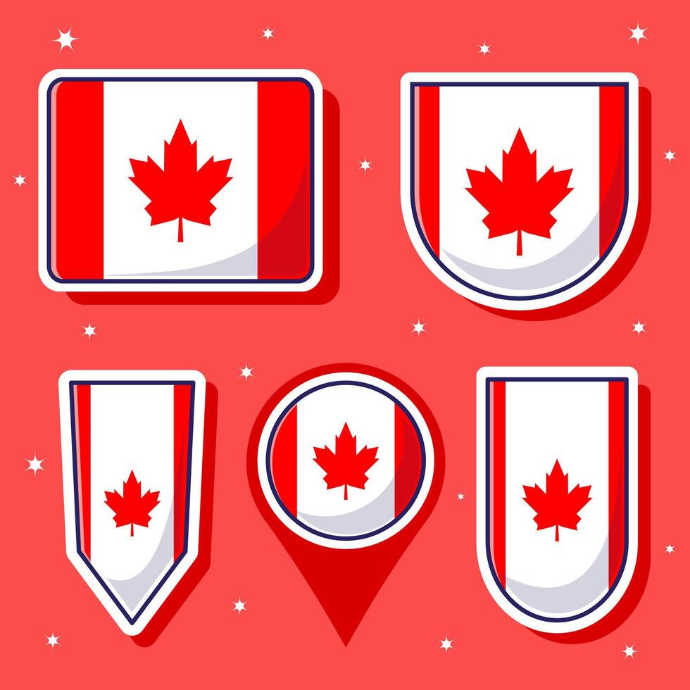 Flat cartoon vector illustration of Canada national flag with many shapes inside