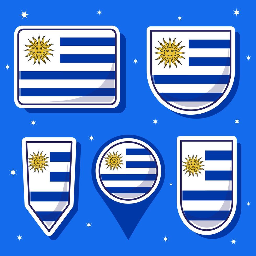 plano dibujos animados vector ilustración de Uruguay nacional bandera con muchos formas dentro