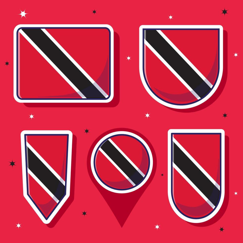 Flat cartoon vector illustration of Trinidad and Tobago national flag with many shapes inside