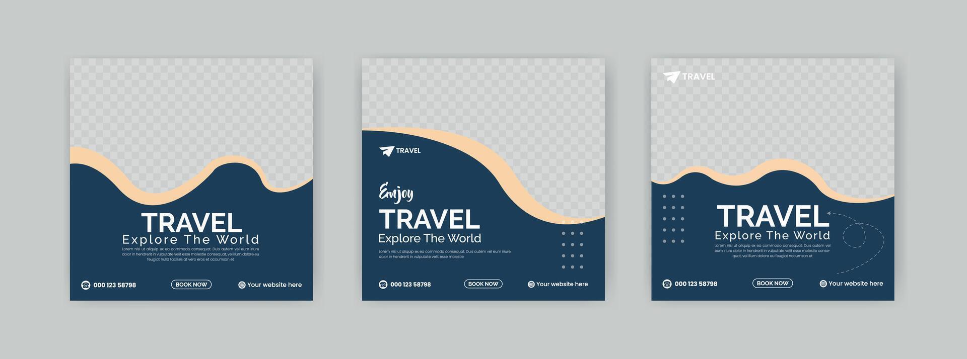 travel sale social media post template. travelling agency business offer promotion. Holiday and tour advertisement banner design vector