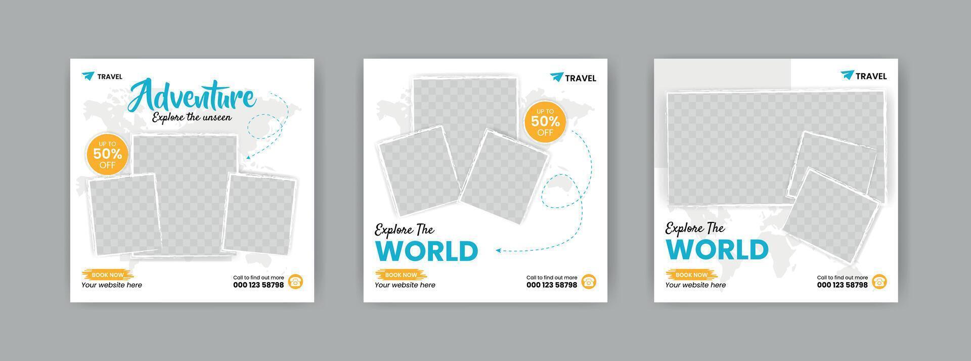 travel sale social media post template. travelling agency business offer promotion. Holiday and tour advertisement banner design vector