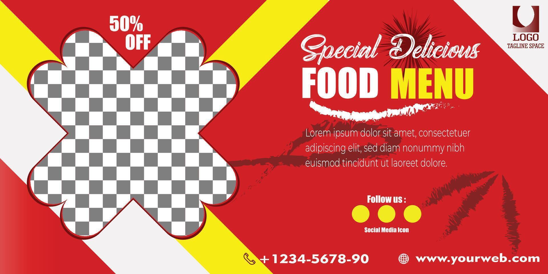 Banner food with red background design vector