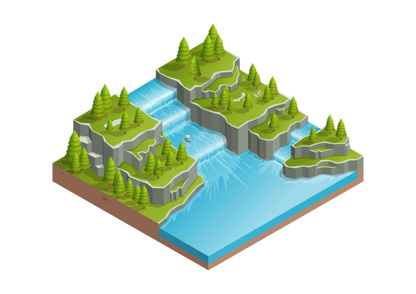 Isometric natural beautiful waterfall vector