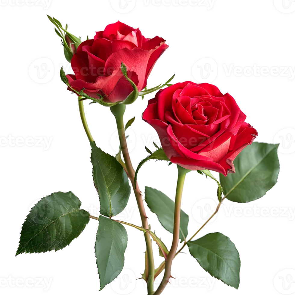 AI generated 3D Rendering of a Red Rose With Leaves on Transparent Background - Ai Generated png