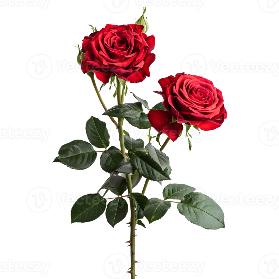 AI generated 3D Rendering of a Red Rose With Leaves on Transparent Background - Ai Generated png