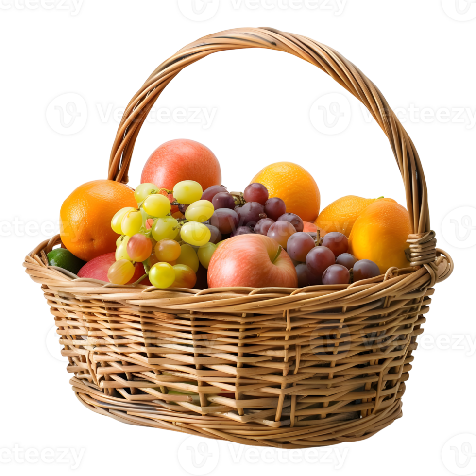 AI generated 3D Rendering of a Mix Fruits in a Basket on Transparent Background - Ai Generated png