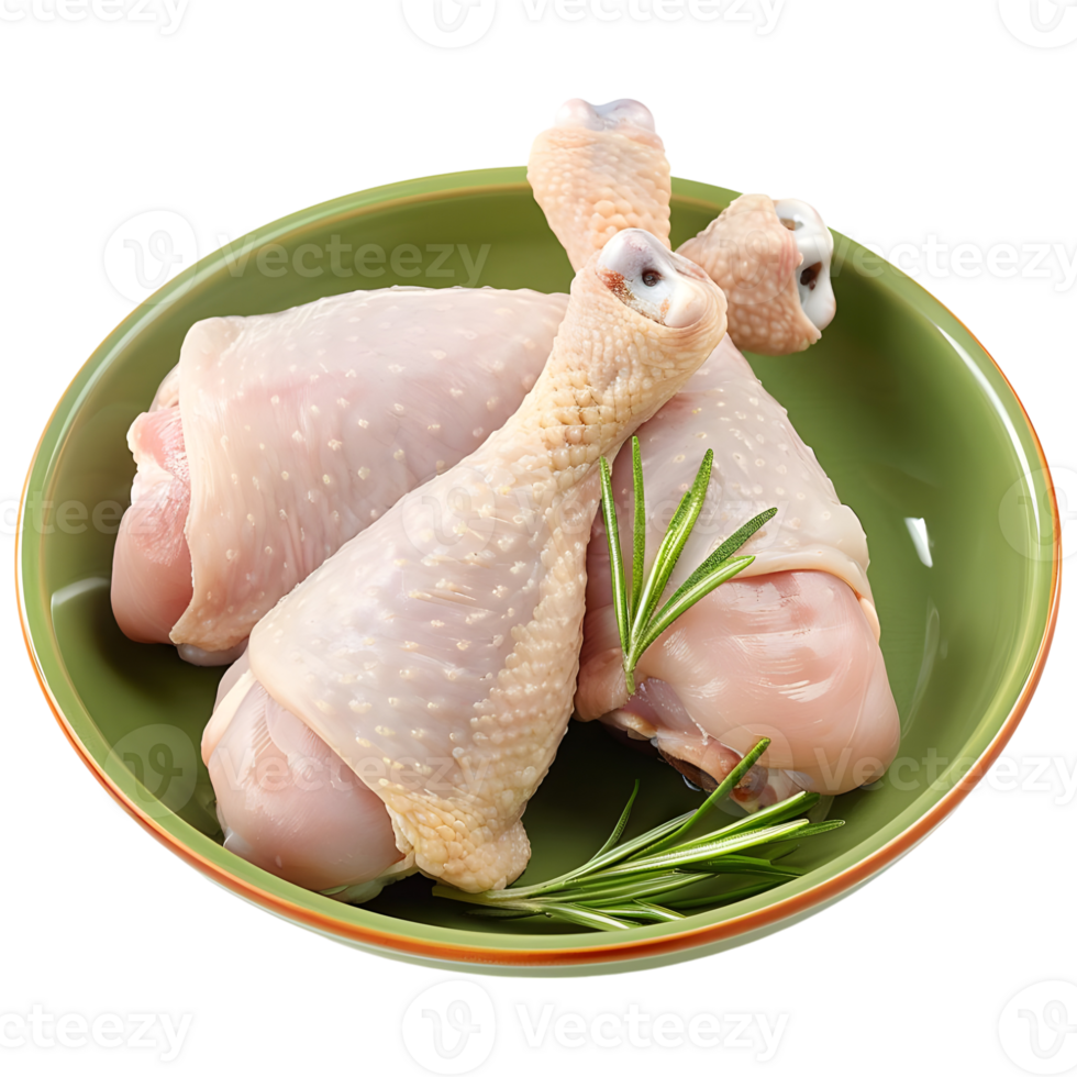 AI generated 3D Rendering of a Raw Chicken Leg Pieces in a Plate on Transparent Background - Ai Generated png
