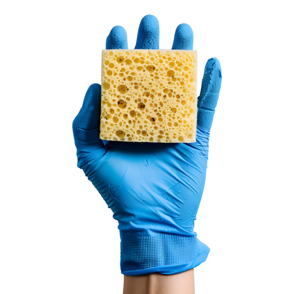 AI generated 3D Rendering of a Washing Sponge in Hand with Gloves on Transparent Background - Ai Generated png