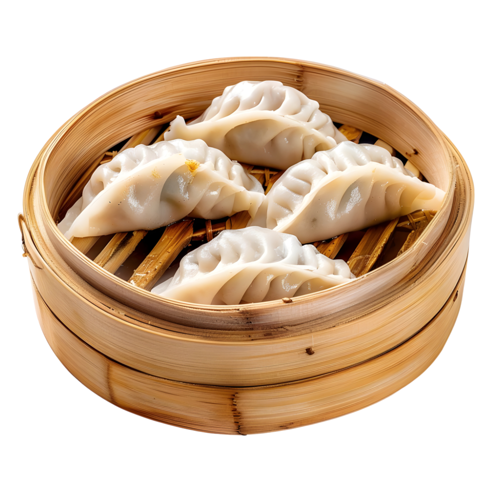 ai gerado 3d Renderização do uma dumplings dentro uma prato em transparente fundo - ai gerado png