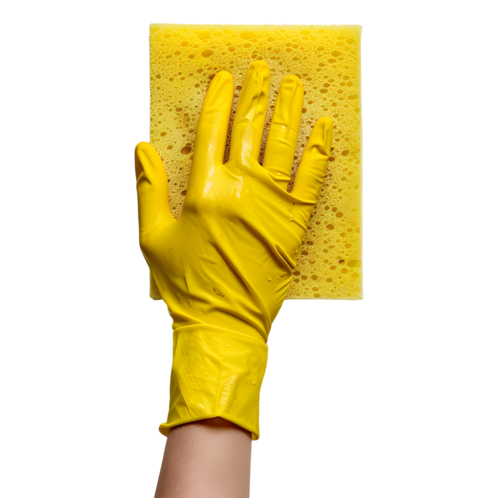 AI generated 3D Rendering of a Washing Sponge in Hand with Gloves on Transparent Background - Ai Generated png