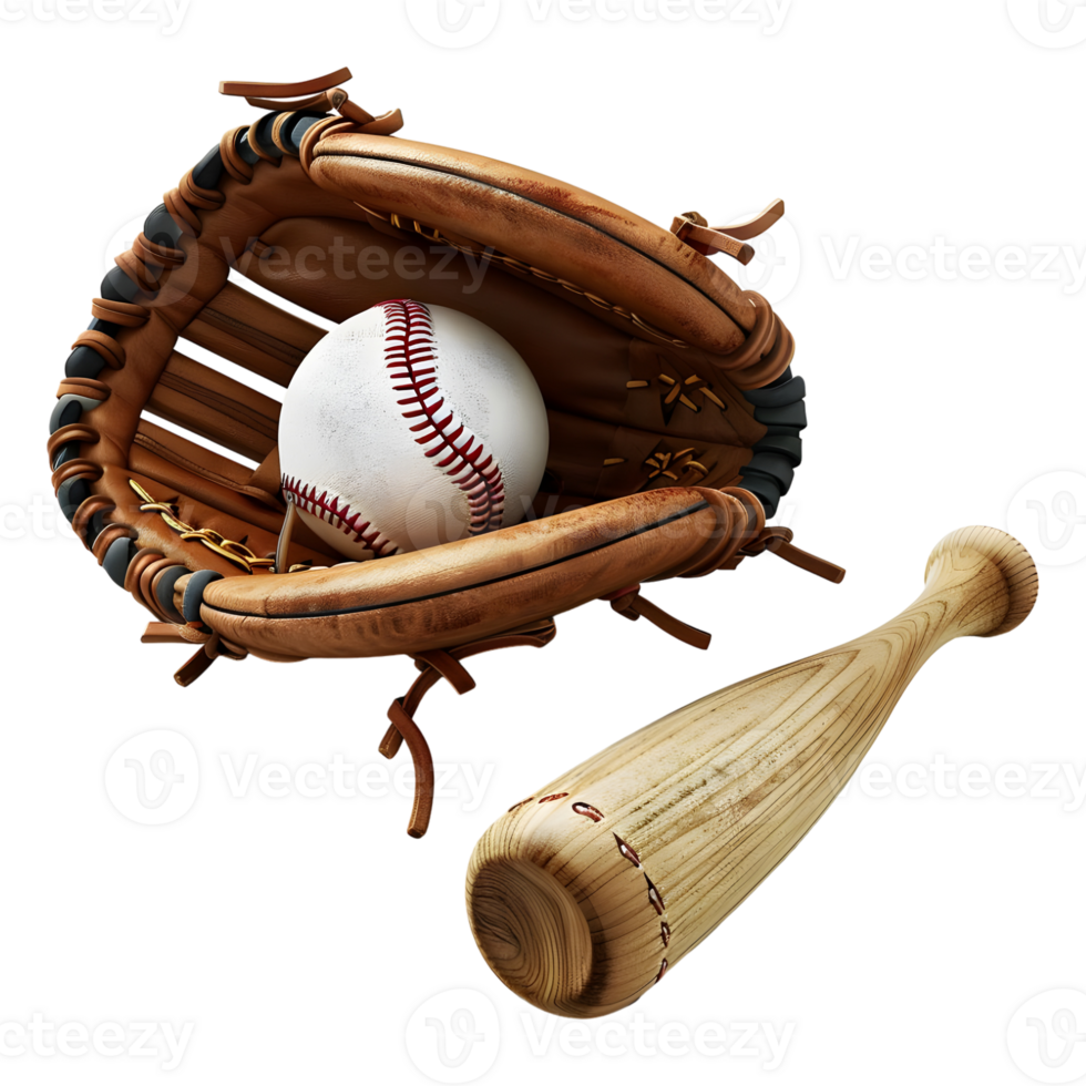 AI generated 3D Rendering of a Baseball Bat with Ball and Gloves on Transparent Background Ai Generated 42268246 PNG
