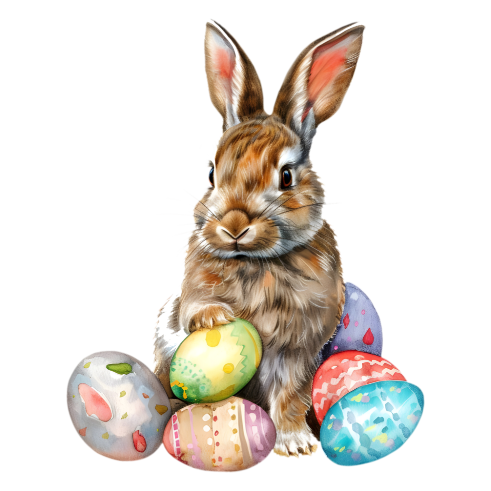 AI generated Sticker of a Cute Bunny With Colorful Easter Eggs On a Transparent Background - Ai Generated png