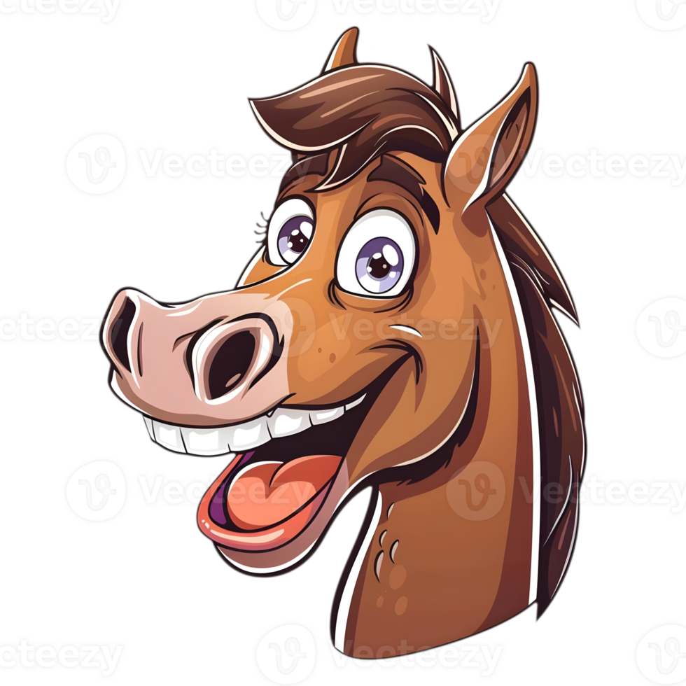 ai généré autocollant de une mignonne souriant cheval sur une transparent Contexte - ai généré png