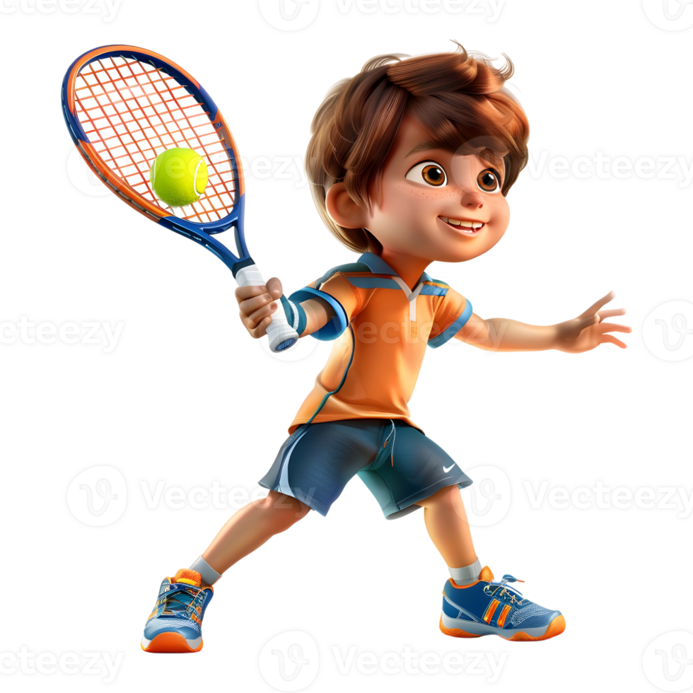 AI generated 3D Rendering of a Boy Playing Tennis on Transparent Background - Ai Generated png
