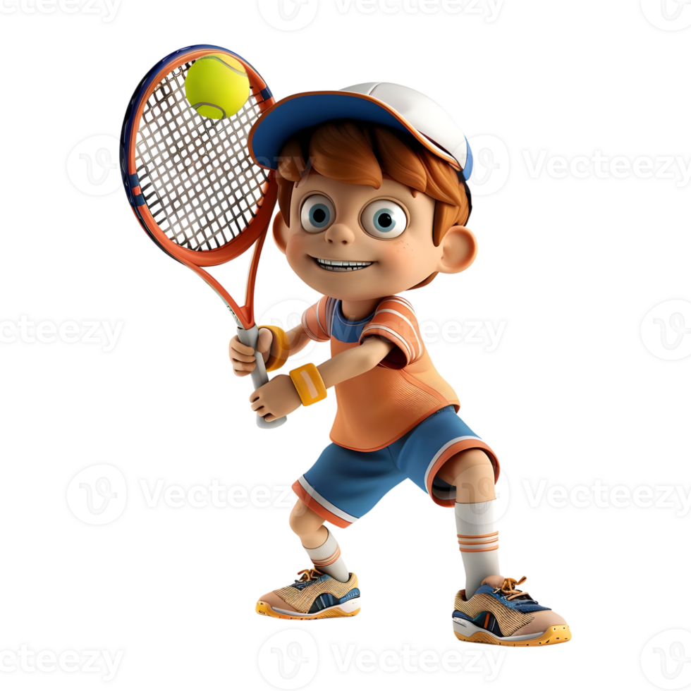 AI generated 3D Rendering of a Boy Playing Tennis on Transparent Background - Ai Generated png