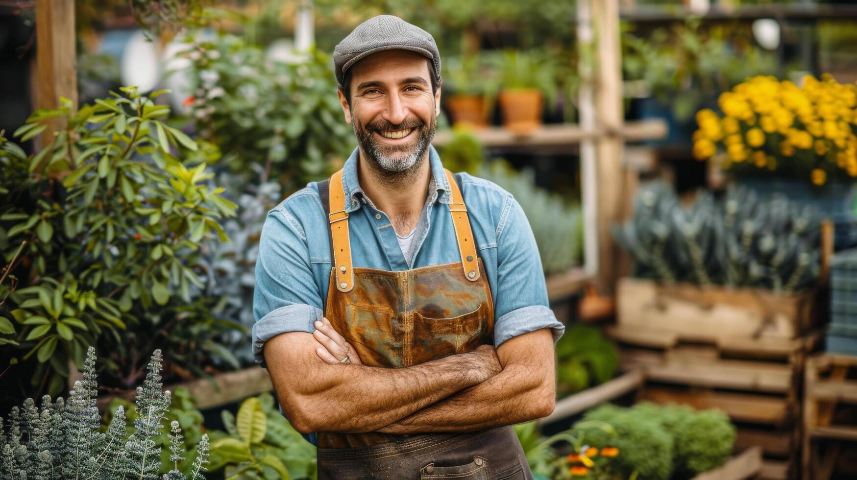 AI generated Man Wearing Hat Standing in Garden photo