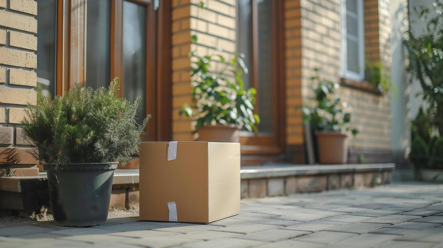 AI generated Cardboard Box Next to Potted Plant photo