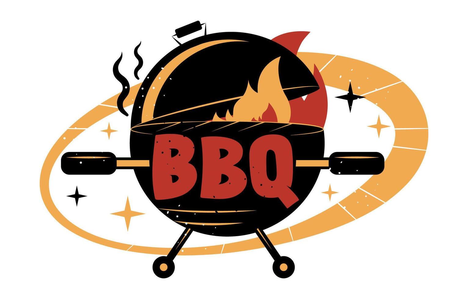 parrilla logo y bandera para parilla negocio con texto barbacoa, en Clásico estilo vector