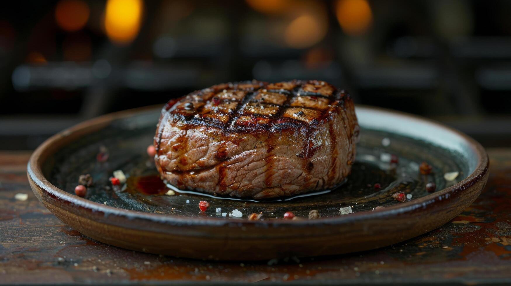 AI generated Juicy Steak on Plate With Fork photo