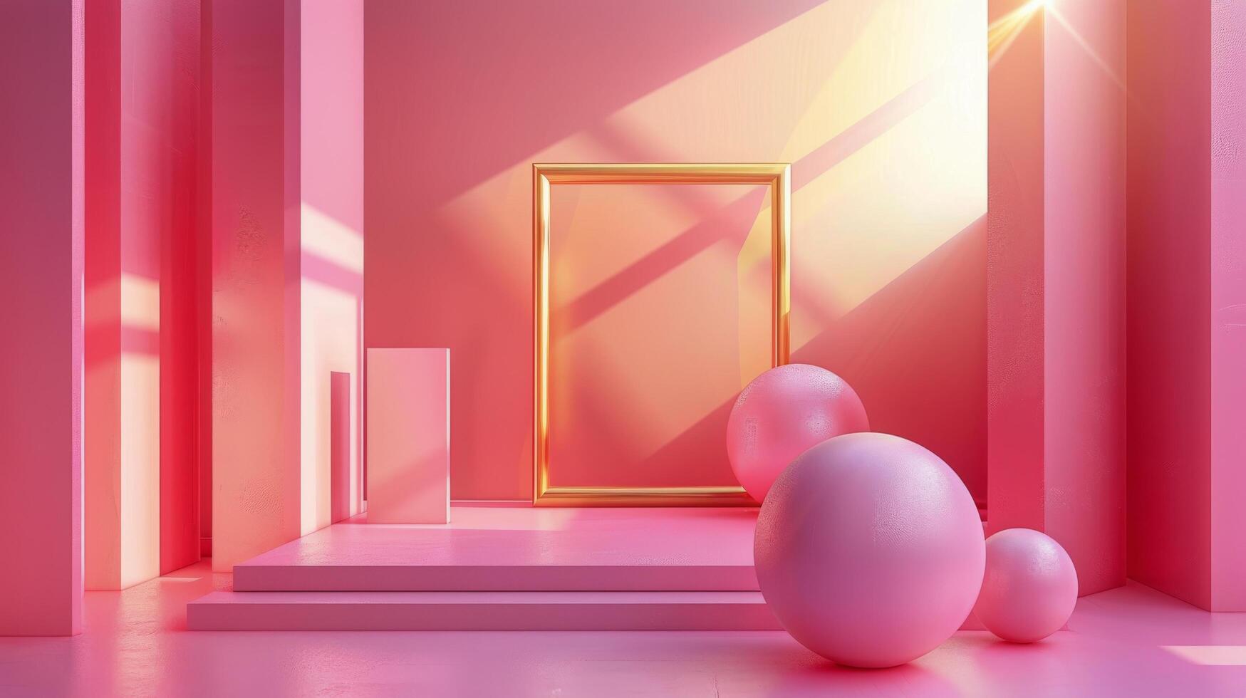 AI generated Pink Room With Gold Frame photo